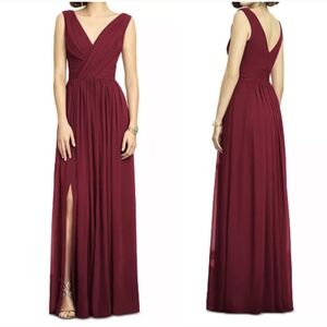Nwt *Flawed* Sleeveless Draped Chiffon Maxi Dress with Front Slit in Burgundy